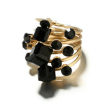 Tocona Vintage Antique Gold Black Rhinestone Opening Knuckle Finger Midi Rings Set for Women Punk Statement Jewelry бижутерия
