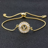 Hot Sale A-Z Initial Copper Pave Setting Cubic Zircon Letter Charm Bracelets Adjustable Chain For Women Lovers Best Jewelry Gift
