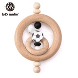 Let's Make 1pc Baby Toys Silicone Baby Teether Beech Wooden Ring Hand Teething Rattles Musical Chew Play Gym Montessori Stroller