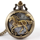 Antique Bronze Orologio Taschino Horse Hollow Quartz Pocket Watch Necklace Chain Pendant Womens Men Watches Gifts
