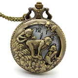 Antique Bronze Orologio Taschino Horse Hollow Quartz Pocket Watch Necklace Chain Pendant Womens Men Watches Gifts