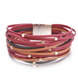 ALLYES Metal Beads Genuine Leather Bracelets For Women 2020 Fashion Slim Strips Boho Multilayer Wide Wrap Bracelet Femme Jewelry
