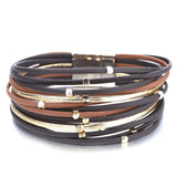 ALLYES Metal Beads Genuine Leather Bracelets For Women 2020 Fashion Slim Strips Boho Multilayer Wide Wrap Bracelet Femme Jewelry