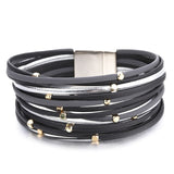 ALLYES Metal Beads Genuine Leather Bracelets For Women 2020 Fashion Slim Strips Boho Multilayer Wide Wrap Bracelet Femme Jewelry