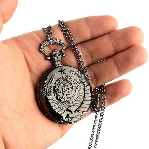 Vintage Pocket Watch USSR Soviet Badges Sickle Hammer Emblem Communism Bronze Fob Watch Men Women Pendant Necklace Gifts