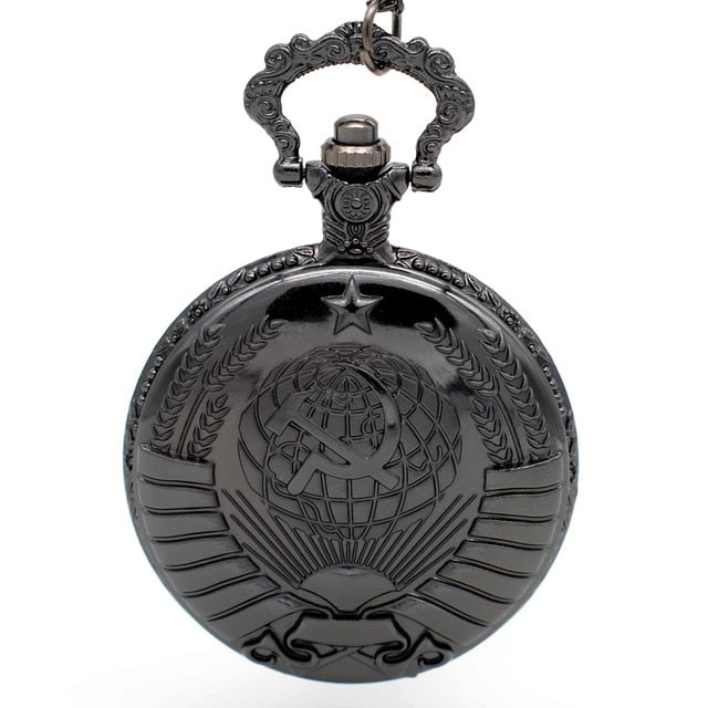 Vintage Pocket Watch USSR Soviet Badges Sickle Hammer Emblem Communism Bronze Fob Watch Men Women Pendant Necklace Gifts