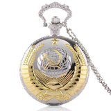Vintage Pocket Watch USSR Soviet Badges Sickle Hammer Emblem Communism Bronze Fob Watch Men Women Pendant Necklace Gifts