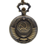 Vintage Pocket Watch USSR Soviet Badges Sickle Hammer Emblem Communism Bronze Fob Watch Men Women Pendant Necklace Gifts