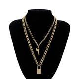 Ingemark Multi Layer Lover Lock Pendant Choker Necklace Steampunk Padlock Heart Chain Necklace Collier Best Couple Jewelry Gift