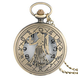 Vintage Zodiac Pattern Pocket Watch Modern Necklace Chain Copper Retro Style Twelve Constellation Men Women Clock Relogio Gift