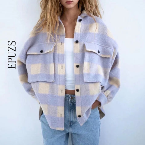 Fashion oversize wool coat women pladi jackets vintage long sleeve jacket and coat ladies Korean coat outerwear 2020 streetwear