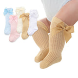Baby Infants Kids Toddlers Girls Boys Knee High Socks Tights Leg Warmer Ribbon Bow Solid Cotton Stretch Cute Lovely 0-3Y