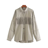 Vintage Stylish Fringe Beaded Loose Denim Jacket Coat Women 2020 Fashion Long Sleeve Frayed Trim Ladies Outerwear Chaqueta Mujer