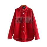 Vintage Stylish Fringe Beaded Loose Denim Jacket Coat Women 2020 Fashion Long Sleeve Frayed Trim Ladies Outerwear Chaqueta Mujer