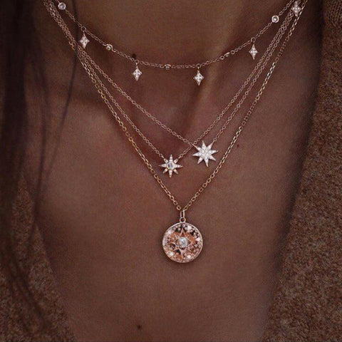IPARAM Fashion New Star Multi-layer Women Necklaces 2020 Classic Gold Chain Pendant Necklace For Women Jewelry Gift