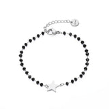 Stainless Steel Black Crystal Beads Chain Bracelet Rose Gold Heart Star Four Clover Charms Bracelet For Women 2020 Steel Jewelry