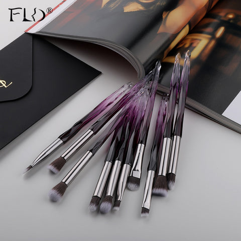 FLD 10Pcs Eye Brush Mini Diamond Makeup Brush Set Eye Shadow Lip Eyebrow Brushes High Quality Professional Lip Eyeliner Tools