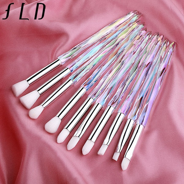 FLD 10Pcs Eye Brush Mini Diamond Makeup Brush Set Eye Shadow Lip Eyebrow Brushes High Quality Professional Lip Eyeliner Tools