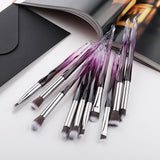 FLD 10Pcs Eye Brush Mini Diamond Makeup Brush Set Eye Shadow Lip Eyebrow Brushes High Quality Professional Lip Eyeliner Tools