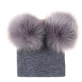 Cute Baby Kids Winter Hat Knitted Warm Double Fur Pompom Caps Beanies Boys Girls Pom Pom hats Children Solid Cap Bonnet Gorro