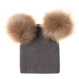 Cute Baby Kids Winter Hat Knitted Warm Double Fur Pompom Caps Beanies Boys Girls Pom Pom hats Children Solid Cap Bonnet Gorro