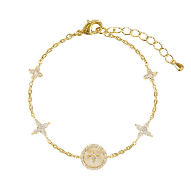 Luxury Fashion Cubic Zirconia Natural Shell Stone Charm Bracelet for Woman Exquisite Gold Chain Cuff Bracelet Girl Jewelry Gift