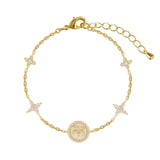 Luxury Fashion Cubic Zirconia Natural Shell Stone Charm Bracelet for Woman Exquisite Gold Chain Cuff Bracelet Girl Jewelry Gift