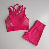 Seamless Yoga Set 2 Piece Sports Suit Female Workout Clothes Medium Support Sports Bra+High Waist Gym Shorts Women Sportwear