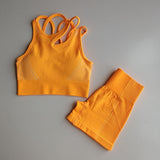 Seamless Yoga Set 2 Piece Sports Suit Female Workout Clothes Medium Support Sports Bra+High Waist Gym Shorts Women Sportwear