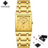 Relogio Masculino WWOOR Gold Watch Men Square Mens Watches Top Brand Luxury Golden Quartz Stainless Steel Waterproof Wrist Watch