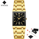 Relogio Masculino WWOOR Gold Watch Men Square Mens Watches Top Brand Luxury Golden Quartz Stainless Steel Waterproof Wrist Watch