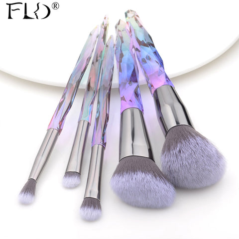 FLD 5Pcs Crystal Style Makeup Brushes Set Powder Foundation Eye Blush Brush Cosmetic Professional Makeup Brush Kit Tools