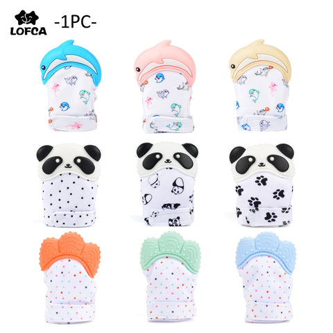 Silicone Teether 1pc Animal Dolphin Baby Teething Glove Panda Wrapper Sound Teething Chewable beads Newborn Toddler Food Grade