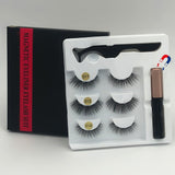 Makeup 3 pairs of magnetic eyelashes + liquid eyeliner + tweezers, waterproof long lasting eyelash extension eyelash set