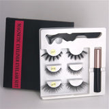 Makeup 3 pairs of magnetic eyelashes + liquid eyeliner + tweezers, waterproof long lasting eyelash extension eyelash set