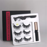 Makeup 3 pairs of magnetic eyelashes + liquid eyeliner + tweezers, waterproof long lasting eyelash extension eyelash set