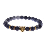 DUOVEI Weathering Stone Leopard Head Beaded Bracelet For Men New Fashion Natural Stone Tiger Eye Onyx Lava Beads Bracelets