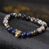 DUOVEI Weathering Stone Leopard Head Beaded Bracelet For Men New Fashion Natural Stone Tiger Eye Onyx Lava Beads Bracelets