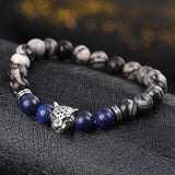 DUOVEI Weathering Stone Leopard Head Beaded Bracelet For Men New Fashion Natural Stone Tiger Eye Onyx Lava Beads Bracelets