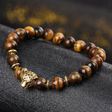 DUOVEI Weathering Stone Leopard Head Beaded Bracelet For Men New Fashion Natural Stone Tiger Eye Onyx Lava Beads Bracelets