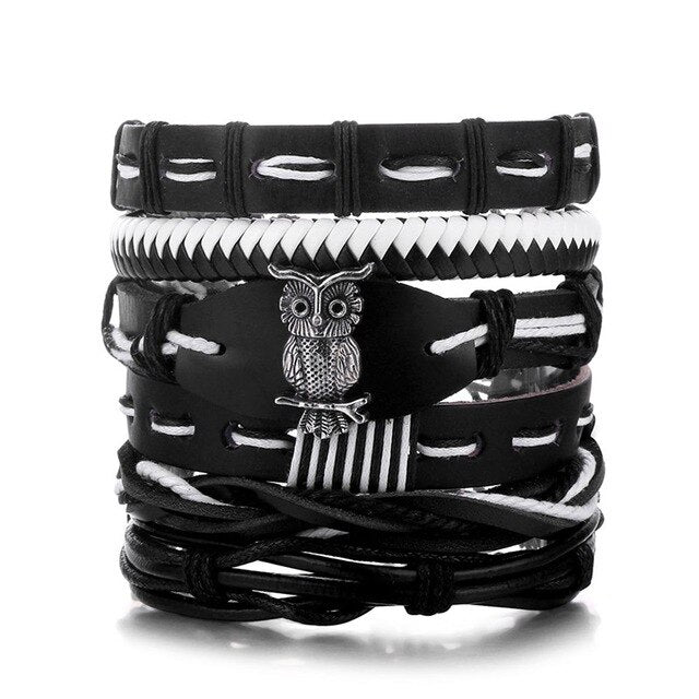 IFMIA Vintage Leather Bracelet Fashion Hand-knitted Multi-layer Leather Feather Leaf Bracelet and Fashion Men's Bracelet Gift