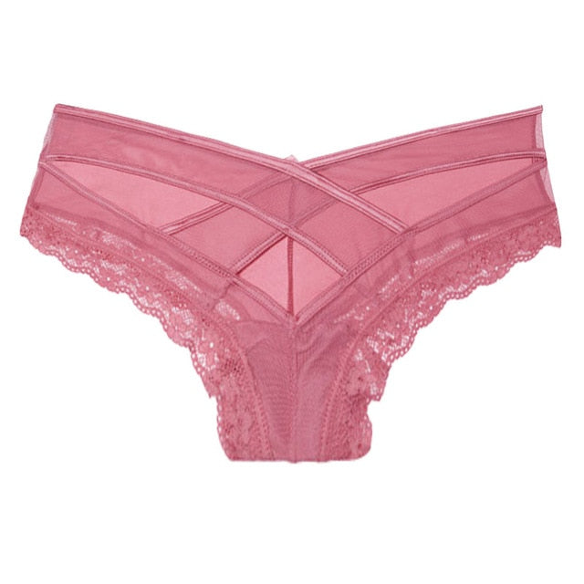 TERMEZY Sexy Panties Women Lace Low-waist Solid Sexy Briefs Female Underwear Ladies Cross Strap Lace Lingerie G String Panties