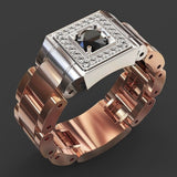 Huitan Party Men Rings Creative Watch Shaped Two Tone Design Rings For Men Wedding Ring With Size 6-14 Male Jewelry Wholesale