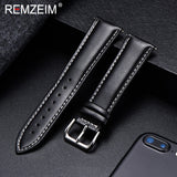 REMZEIM Calfskin Leather Watchband Soft Material Watch Band Wrist Strap 18mm 20mm 22mm 24mm With Silver Stainless Steel Buckle
