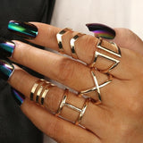Tocona Bohemian Vintage Gold Crescent Geometric Joint Ring Set for Women Crystal Personality Design Ring Set Party Jewelry 10287