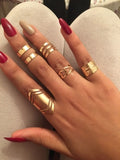 Tocona Bohemian Vintage Gold Crescent Geometric Joint Ring Set for Women Crystal Personality Design Ring Set Party Jewelry 10287