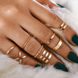 Tocona Bohemian Vintage Gold Crescent Geometric Joint Ring Set for Women Crystal Personality Design Ring Set Party Jewelry 10287