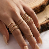Tocona Bohemian Vintage Gold Crescent Geometric Joint Ring Set for Women Crystal Personality Design Ring Set Party Jewelry 10287