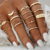 Tocona Bohemian Vintage Gold Crescent Geometric Joint Ring Set for Women Crystal Personality Design Ring Set Party Jewelry 10287