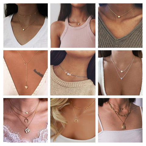 2020 New Female Fashion Crystal Heart Necklace Pendant Short Gold Chain Necklace Pendant Necklace Charm Gifts Girlfriends Gift